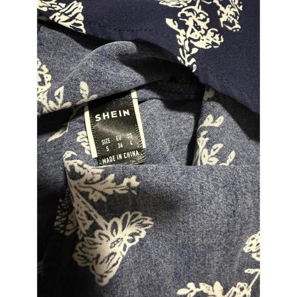 SHEIN Navy Blue Floral Print Long Sleeve Blouse Size S - Picture 2 of 5